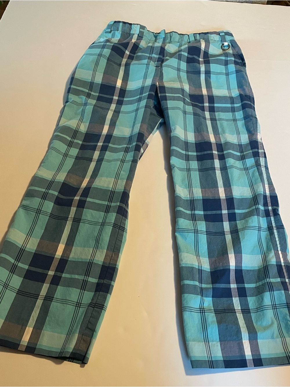 Tommy Hilfiger Teal & Navy Plaid Cropped Pants